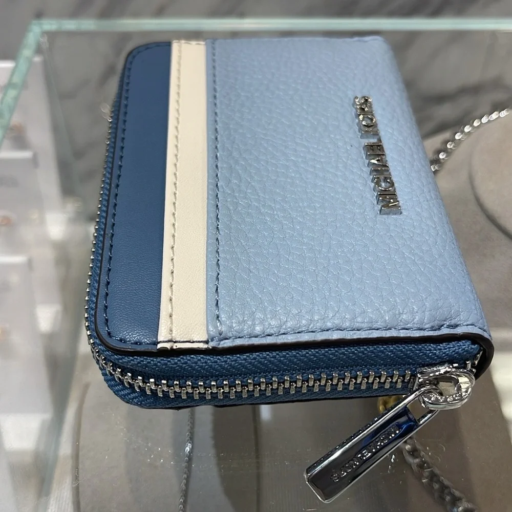 Michael Kors Jet Set Travel Medium Zip Around Color-Block Wallet Pale Blue Mul